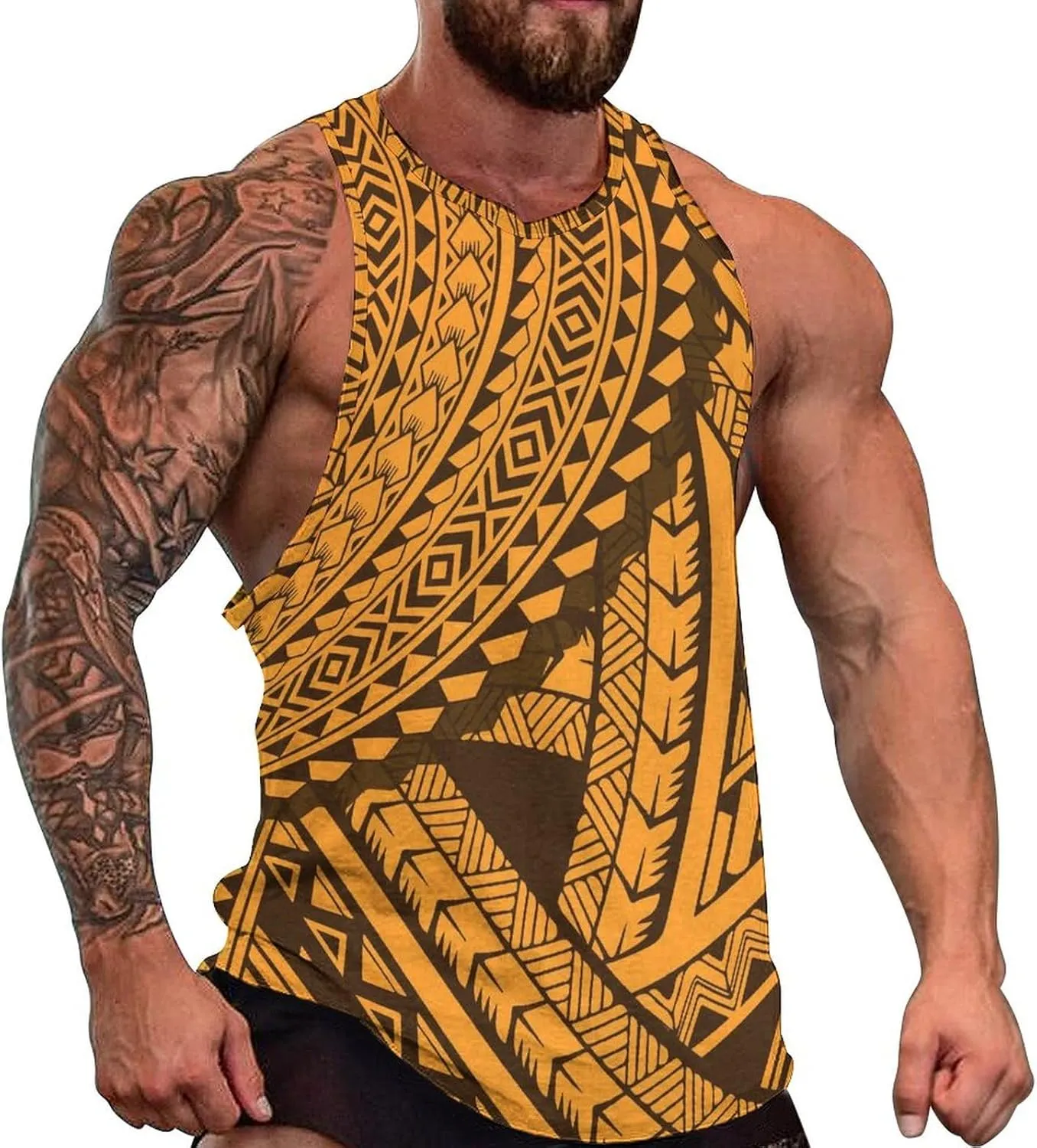 Men Polynesian Tribal Quick Dry Workout Tank Top Hawaiian Samoan Gym Muscle Tee Bodybuilding Sleeveless Shirt