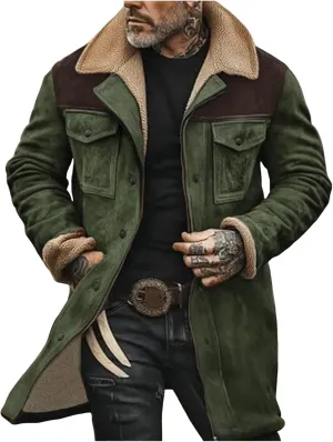 Men Vintage Suede Jacket Plush Collar Coats Faux Leather Jacket Men Zip Up Motorcycle Jacket Coats Retro Tops