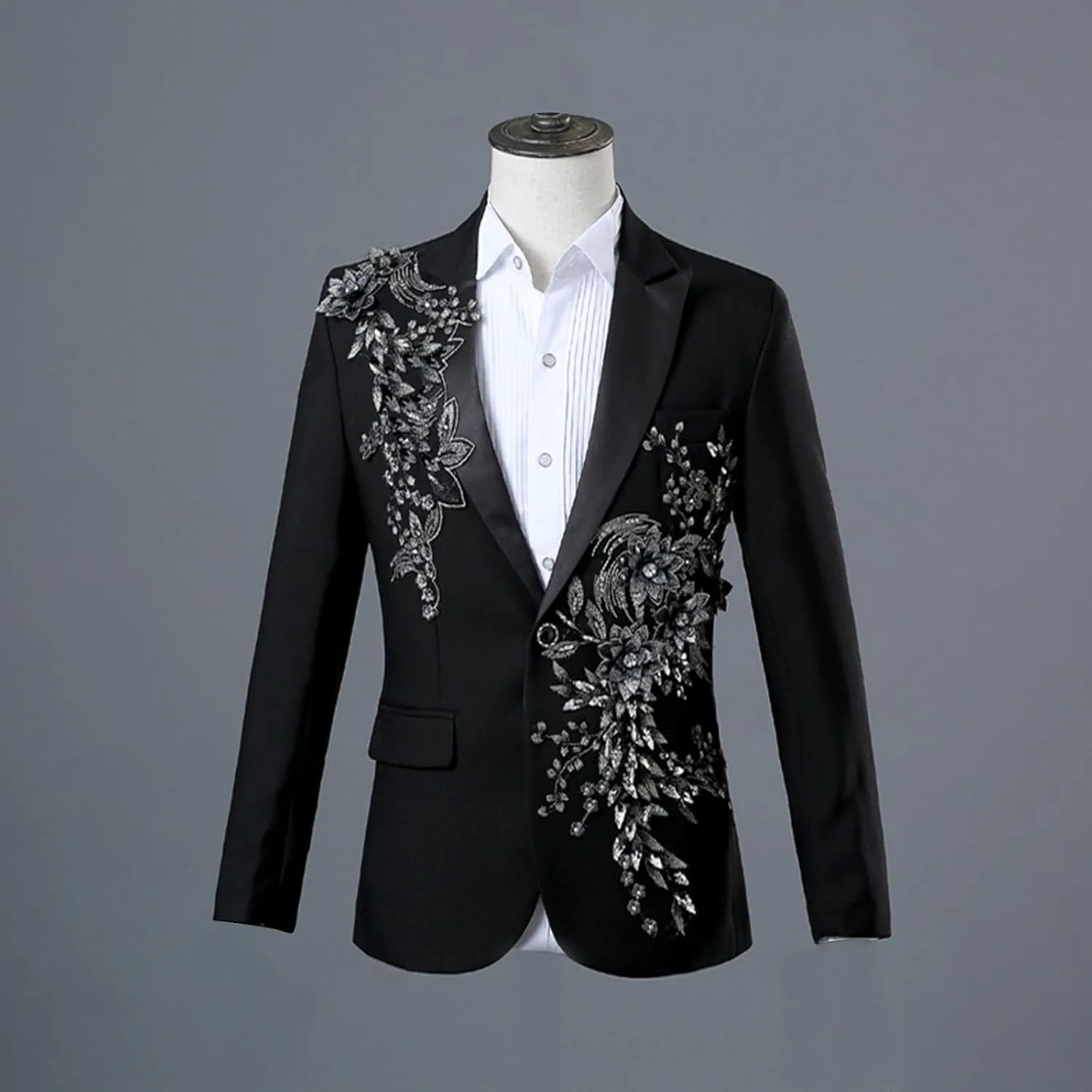 Mens 2 Pieces Luxury Applique Suits 1 Button Print Dinner Tuxedo Jacket Prom Wedding Elegant Blazer Dress Suit