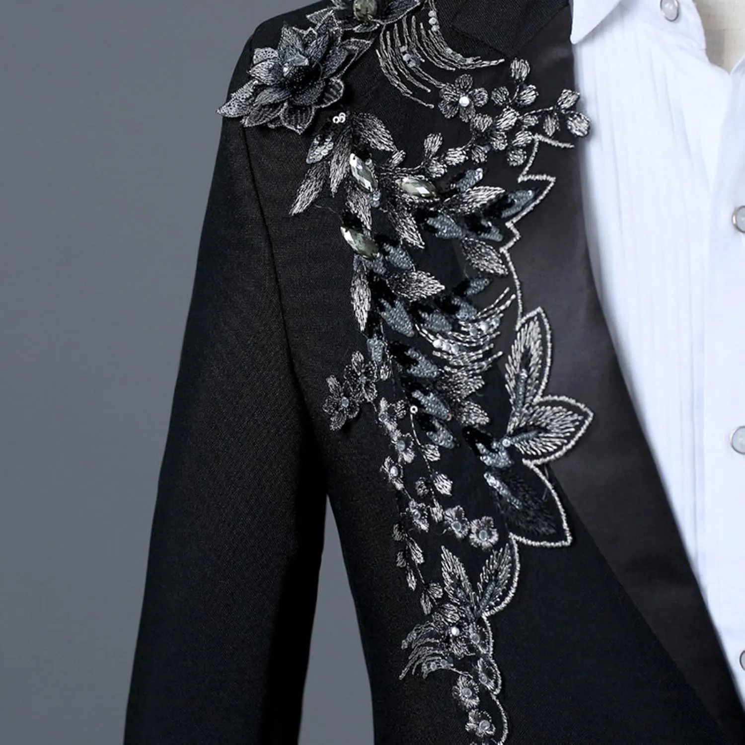 Mens 2 Pieces Luxury Applique Suits 1 Button Print Dinner Tuxedo Jacket Prom Wedding Elegant Blazer Dress Suit
