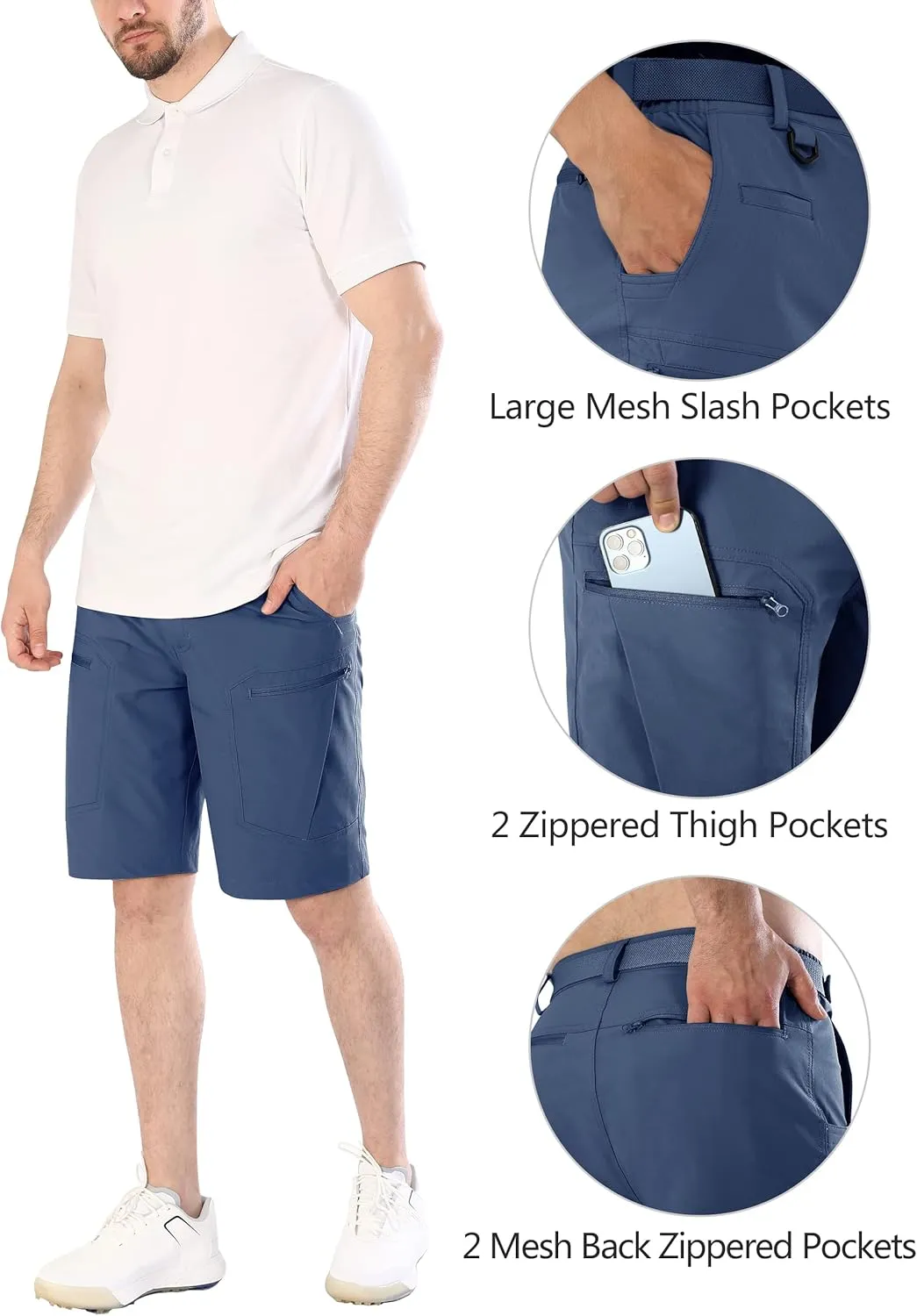 Mens Cargo Hiking Shorts Water Resistant Quick Dry Lightweight Breathable Tactical Shorts with Nylon Belt