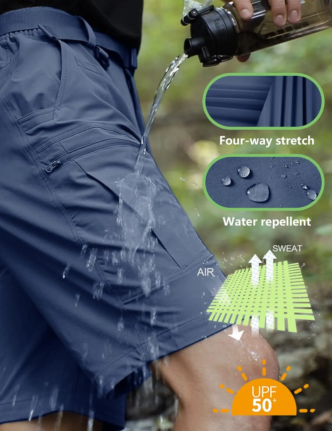 Mens Cargo Hiking Shorts Water Resistant Quick Dry Lightweight Breathable Tactical Shorts with Nylon Belt
