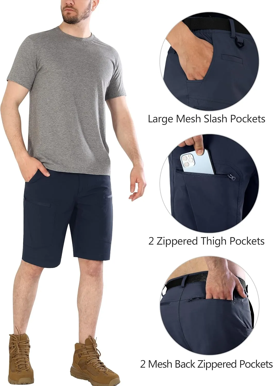 Mens Cargo Hiking Shorts Water Resistant Quick Dry Lightweight Breathable Tactical Shorts with Nylon Belt