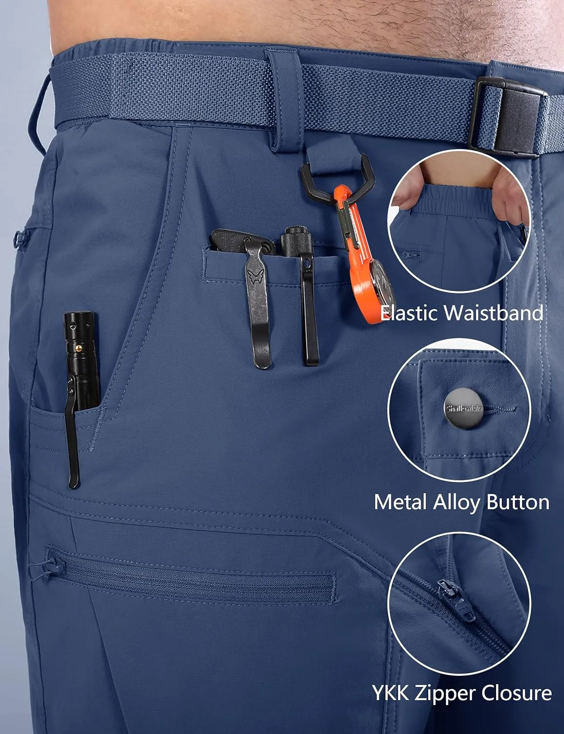 Mens Cargo Hiking Shorts Water Resistant Quick Dry Lightweight Breathable Tactical Shorts with Nylon Belt