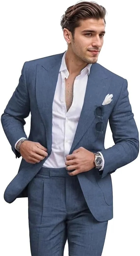 Mens Casual Sport Coat Blazer Linen Slim Fit Business Jacket One Button Travel Blazer Suit Jacket