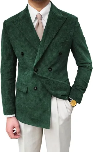 Mens Corduroy Jacket Double Breasted Blazer for Men Classic Suit Jacket Sport Coat Formal Casual Suit Blazer