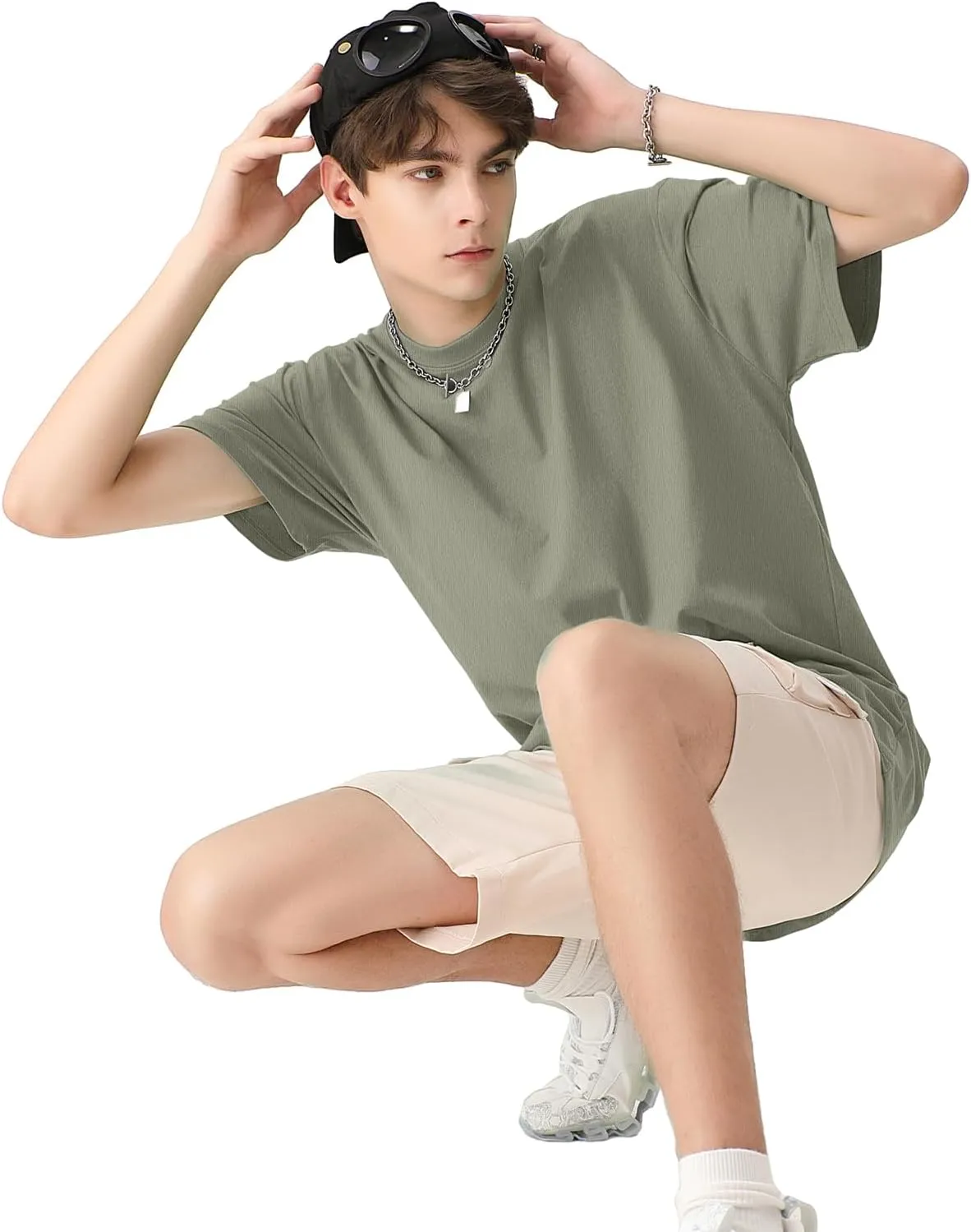 Men's Cotton T-Shirts Oversized Unisex Short Sleeve Crew Neck Loose Basic Tops Solid Athletic Tee