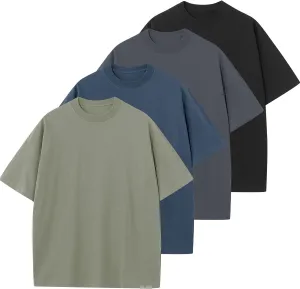 Men's Cotton T-Shirts Oversized Unisex Short Sleeve Crew Neck Loose Basic Tops Solid Athletic Tee