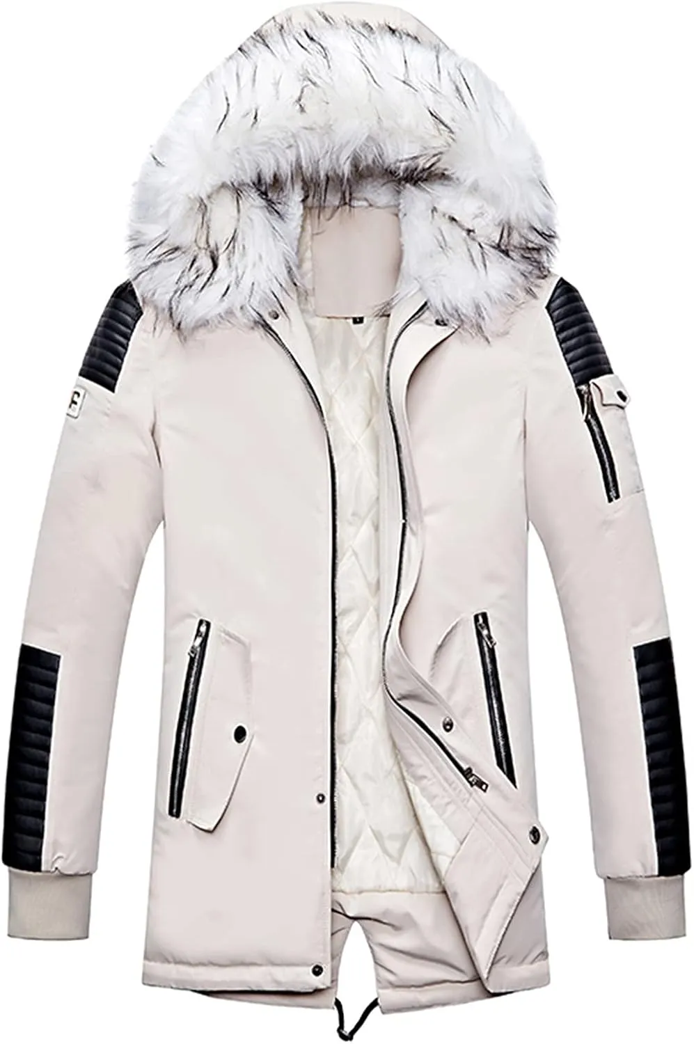 Mens Faux Fur Hooded Puffer Down Parka Coats Thicken Winter Trench Warm Padded Jackets Windproof Windbreakers