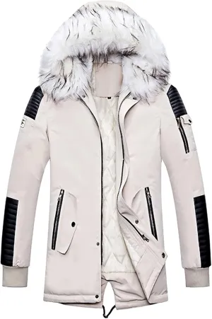 Mens Faux Fur Hooded Puffer Down Parka Coats Thicken Winter Trench Warm Padded Jackets Windproof Windbreakers