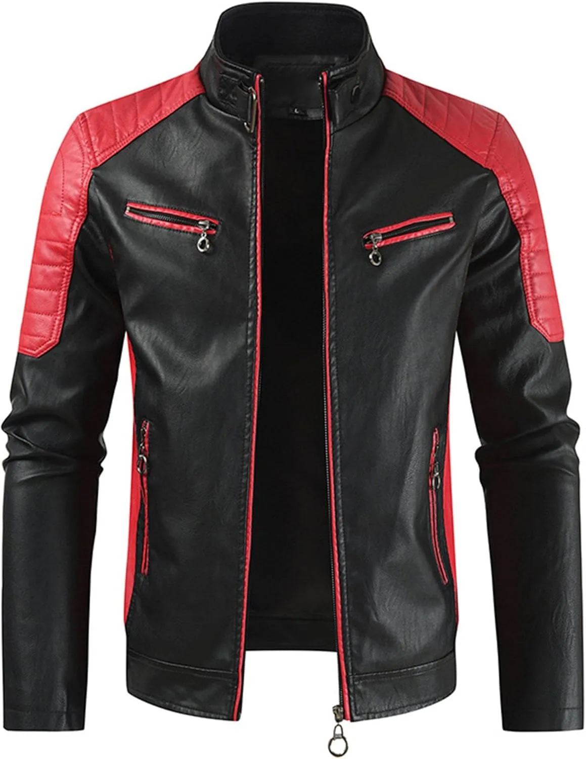 Mens Jacket Motorcycle Vintage Pu Stand Collar Coats Faux Leather Jackets Bomber Fashion Slim Fit Jacket Coat