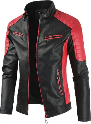 Mens Jacket Motorcycle Vintage Pu Stand Collar Coats Faux Leather Jackets Bomber Fashion Slim Fit Jacket Coat