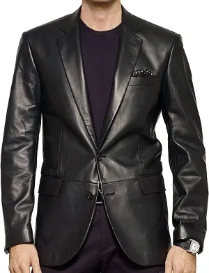 Mens Leather Blazer  Lambskin Leather Blazer Men Genuine Leather Jacket Blazers - Men's Real Leather Sport Coat
