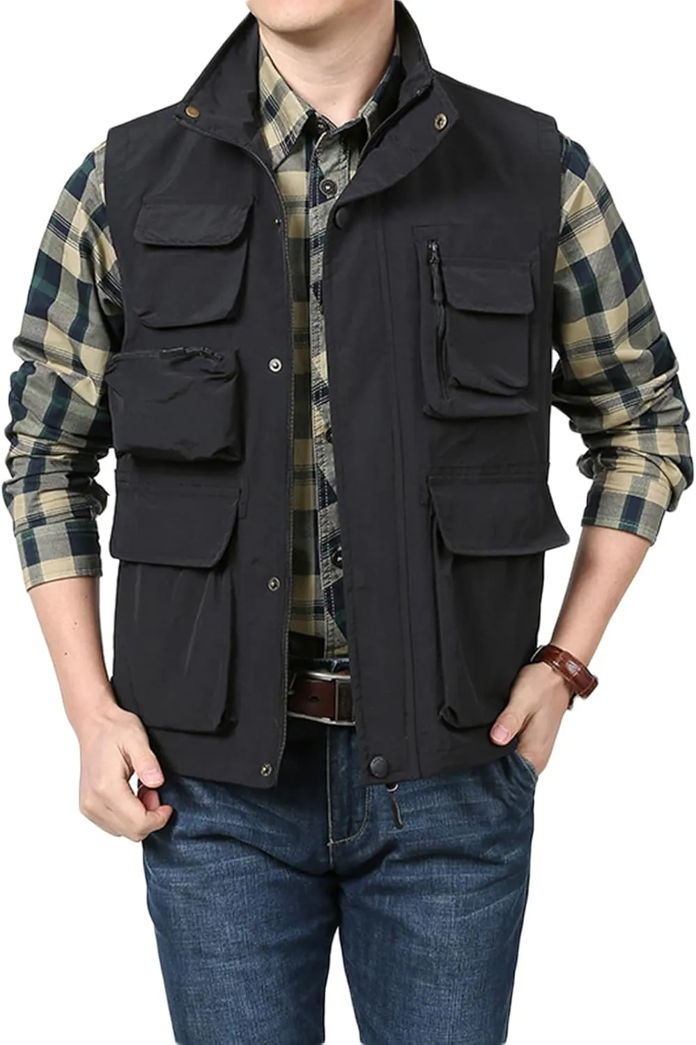 Men's Outdoor Work Vest Big and Tall Multi-Pocket Twill Utility Vest Jacket Lightweight Cargo Safari Fishing Vests