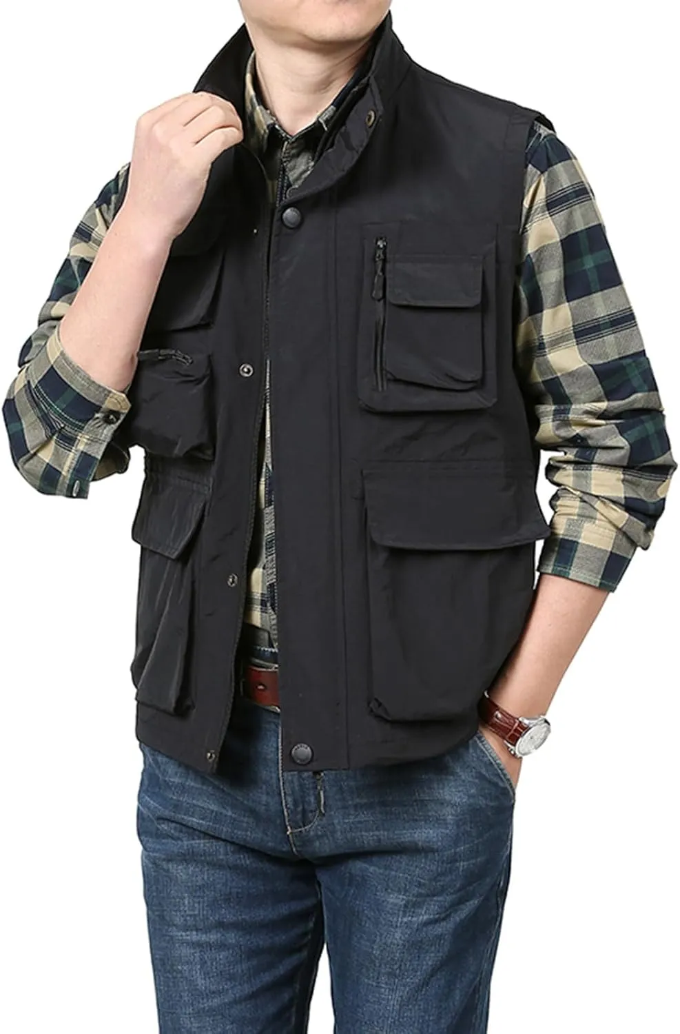Men's Outdoor Work Vest Big and Tall Multi-Pocket Twill Utility Vest Jacket Lightweight Cargo Safari Fishing Vests