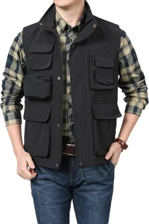Men's Outdoor Work Vest Big and Tall Multi-Pocket Twill Utility Vest Jacket Lightweight Cargo Safari Fishing Vests