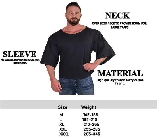 Men's Oversize Gym T-Shirt, Bodybuilding Rag Top Muscle Plus Sized Tee in French Terry Cotton.