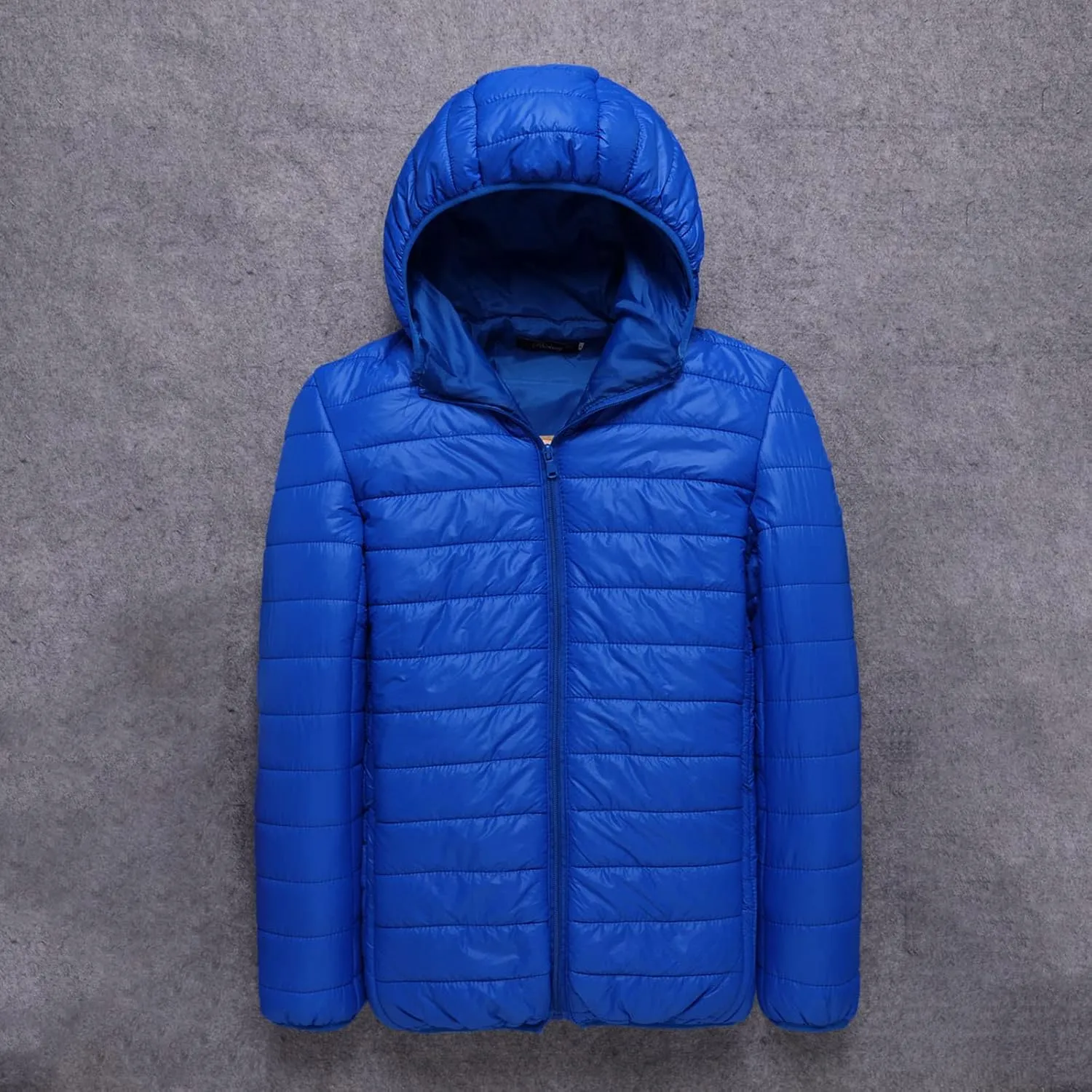 Men's Packable Puffer Jacket Lightweight Hooded Zipper Padded Jackets Plus Size Windproof Winter Warm Down Coat