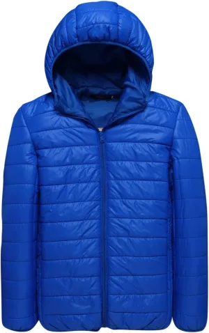 Men's Packable Puffer Jacket Lightweight Hooded Zipper Padded Jackets Plus Size Windproof Winter Warm Down Coat