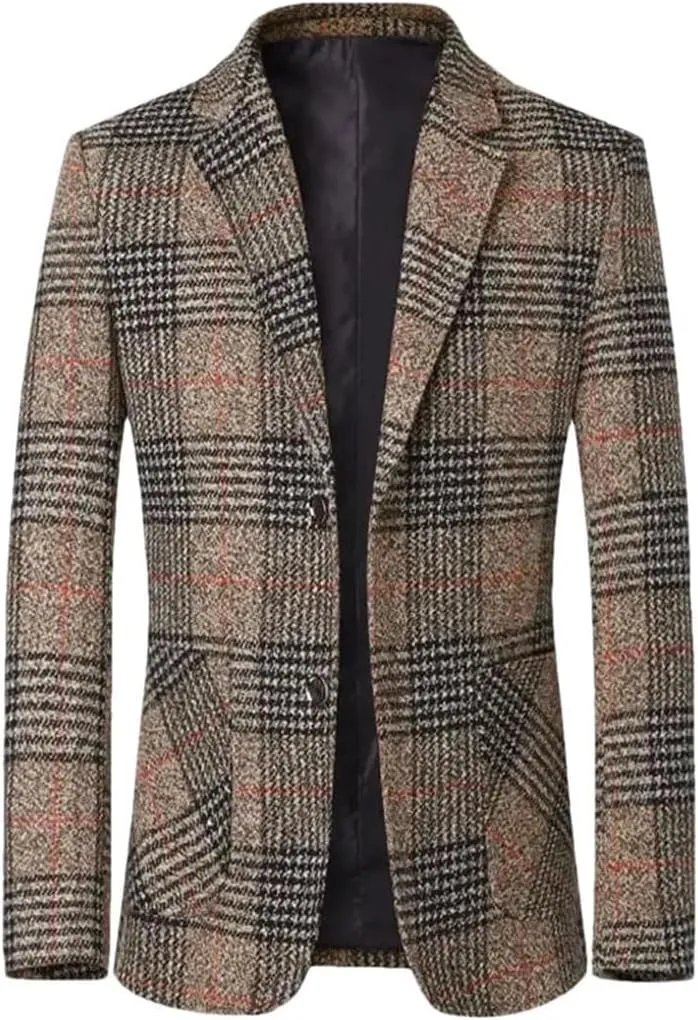 Men's Plaid Blazer Stylish and Comfortable Business Casual Slim Fit Jacket