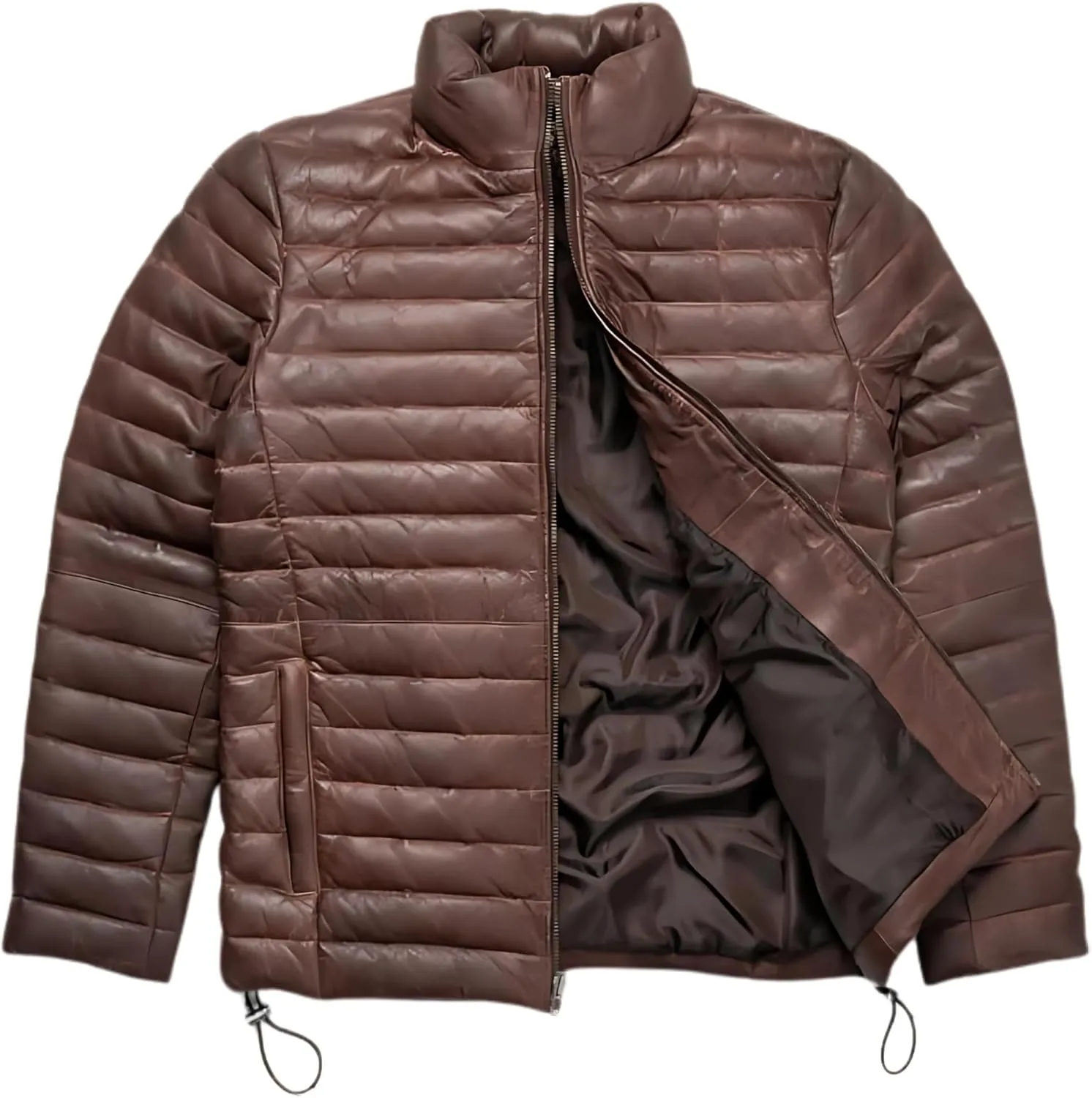 Mens Puffer Jacket Real Lambskin Leather Down Jacket Lightweight Zip Up Winter Mens Puffer Coat