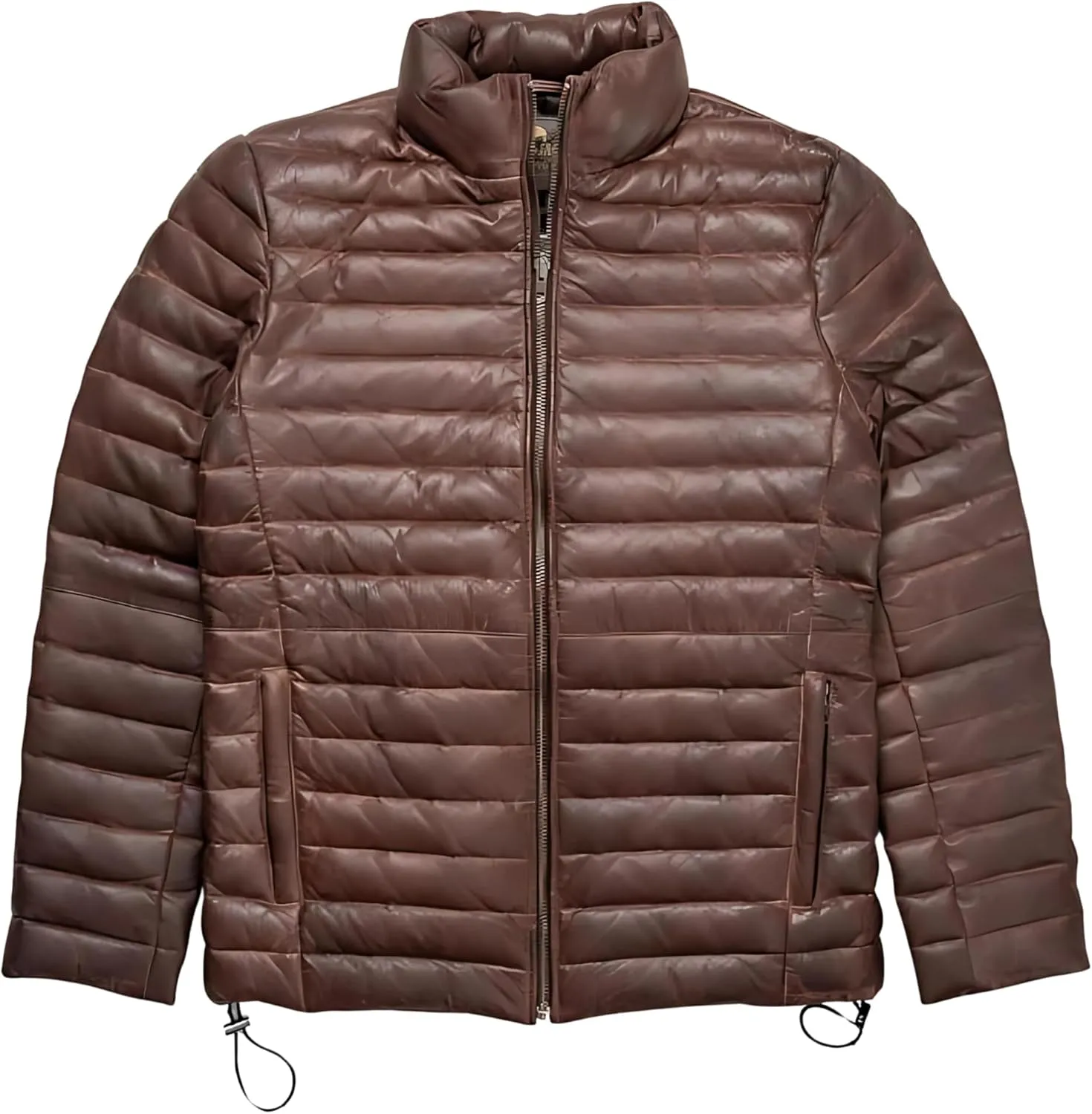 Mens Puffer Jacket Real Lambskin Leather Down Jacket Lightweight Zip Up Winter Mens Puffer Coat