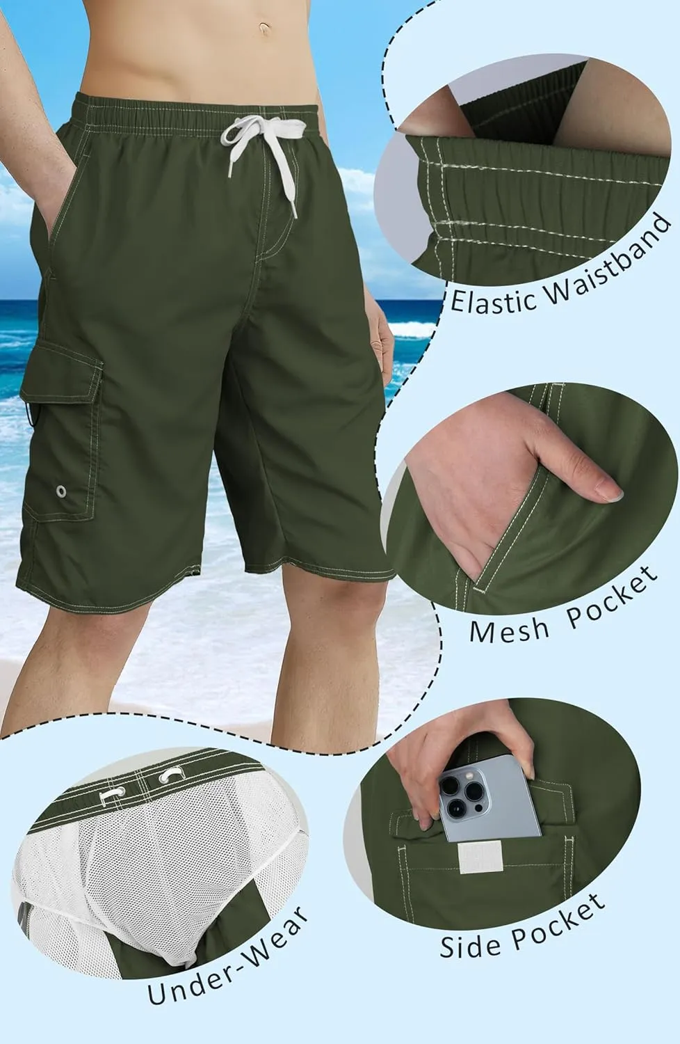Mens Swim Trunks Swim Shorts Swimwear Swimsuit Beach Shorts Bathing Suits Quick Dry Waterproof