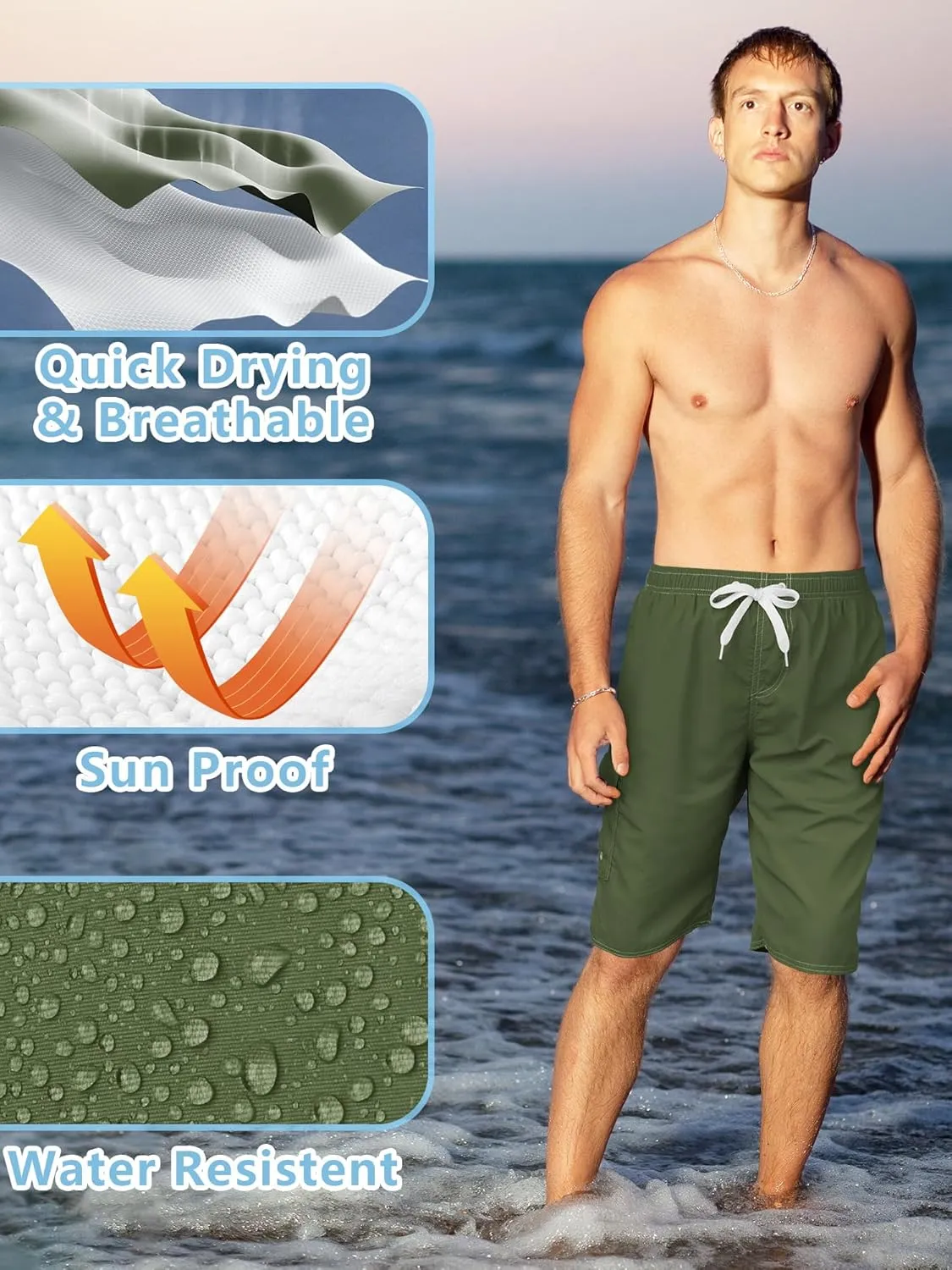 Mens Swim Trunks Swim Shorts Swimwear Swimsuit Beach Shorts Bathing Suits Quick Dry Waterproof