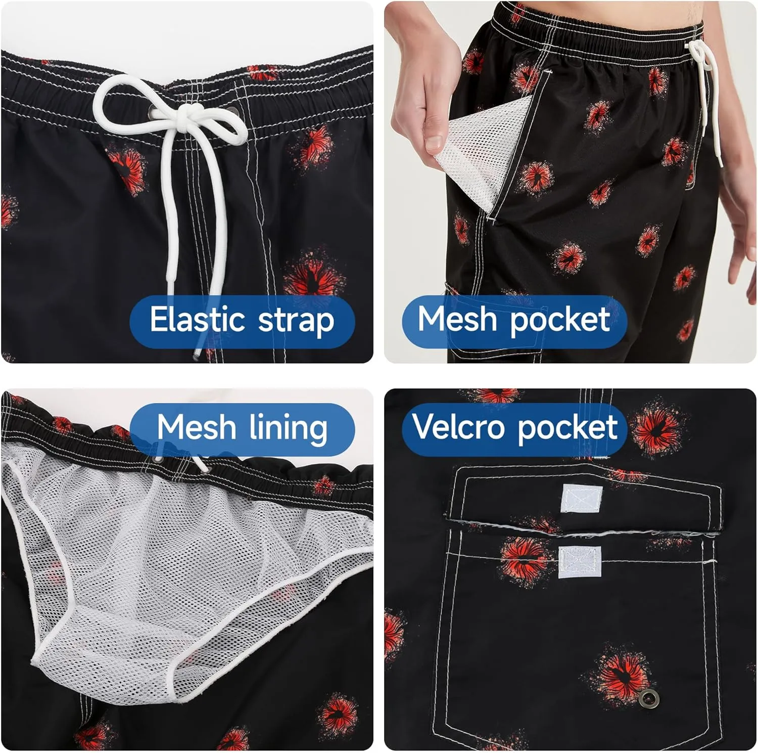 Mens Swim Trunks Swim Shorts Swimwear Swimsuit Beach Shorts Bathing Suits Quick Dry Waterproof