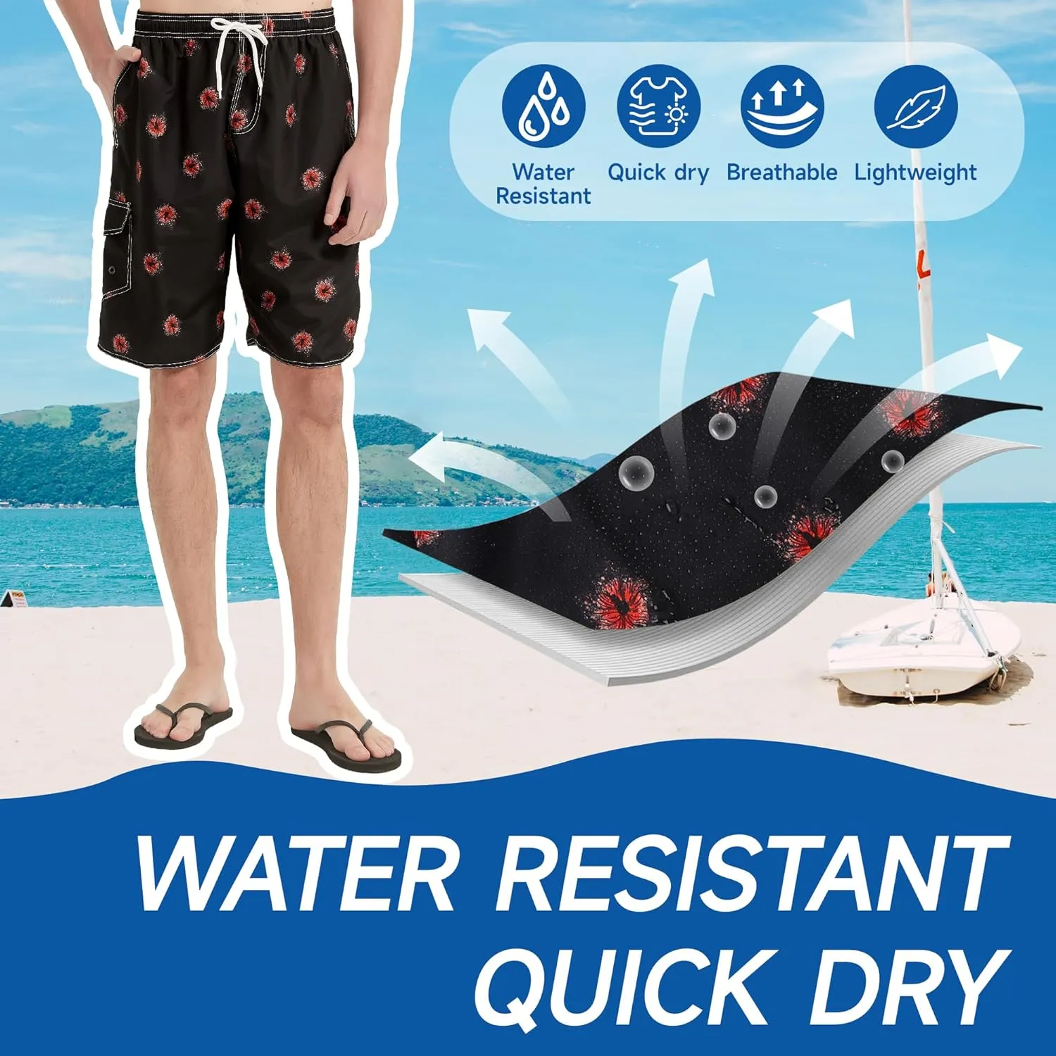 Mens Swim Trunks Swim Shorts Swimwear Swimsuit Beach Shorts Bathing Suits Quick Dry Waterproof