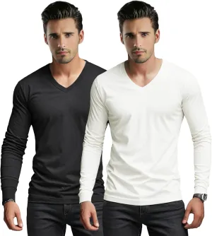 Men's V-Neck T-Shirt Long Sleeve - Cotton Blend Tee Undershirt, Soft Pajamas Top,Casual V-Neck T-Shirts for 2025