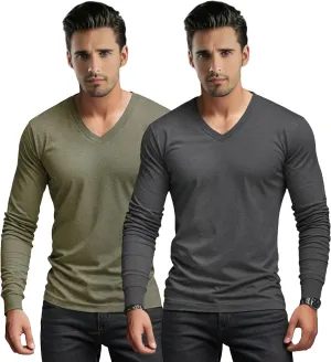 Men's V-Neck T-Shirt Long Sleeve - Cotton Blend Tee Undershirt, Soft Pajamas Top,Casual V-Neck T-Shirts for 2025