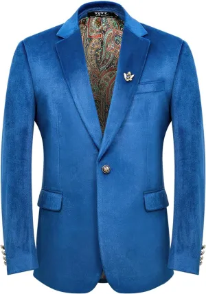 Men's Velvet Blazer for Casual Men's Blazer one-Button Lapel Tuxedo with Brooch Dinner Party Wedding Prom Party