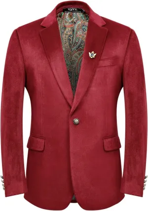 Men's Velvet Blazer for Casual Men's Blazer one-Button Lapel Tuxedo with Brooch Dinner Party Wedding Prom Party