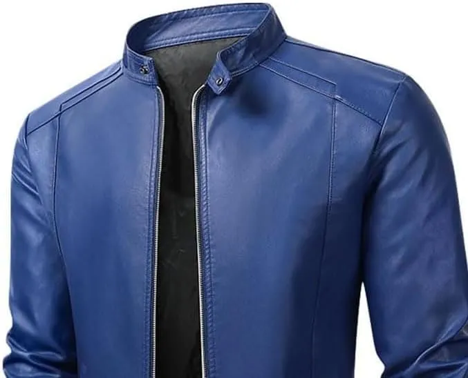 Men's Vintage Casual Leather Jackets Stand Collar Faux Leather Jacket Coat Lightweight Slim Fit Bomber Jacket