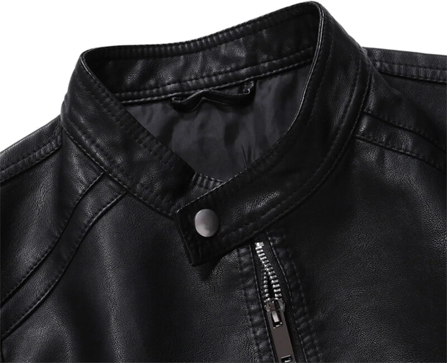 Men's Vintage Casual Leather Jackets Stand Collar Faux Leather Jacket Coat Lightweight Slim Fit Bomber Jacket