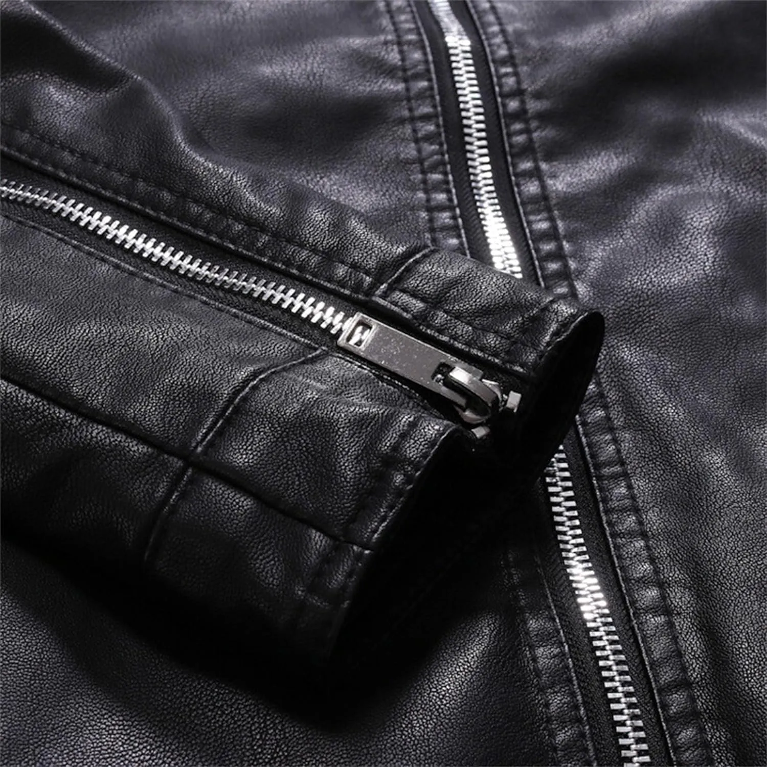 Men's Vintage Casual Leather Jackets Stand Collar Faux Leather Jacket Coat Lightweight Slim Fit Bomber Jacket
