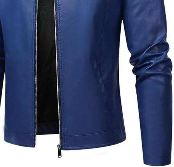 Men's Vintage Casual Leather Jackets Stand Collar Faux Leather Jacket Coat Lightweight Slim Fit Bomber Jacket
