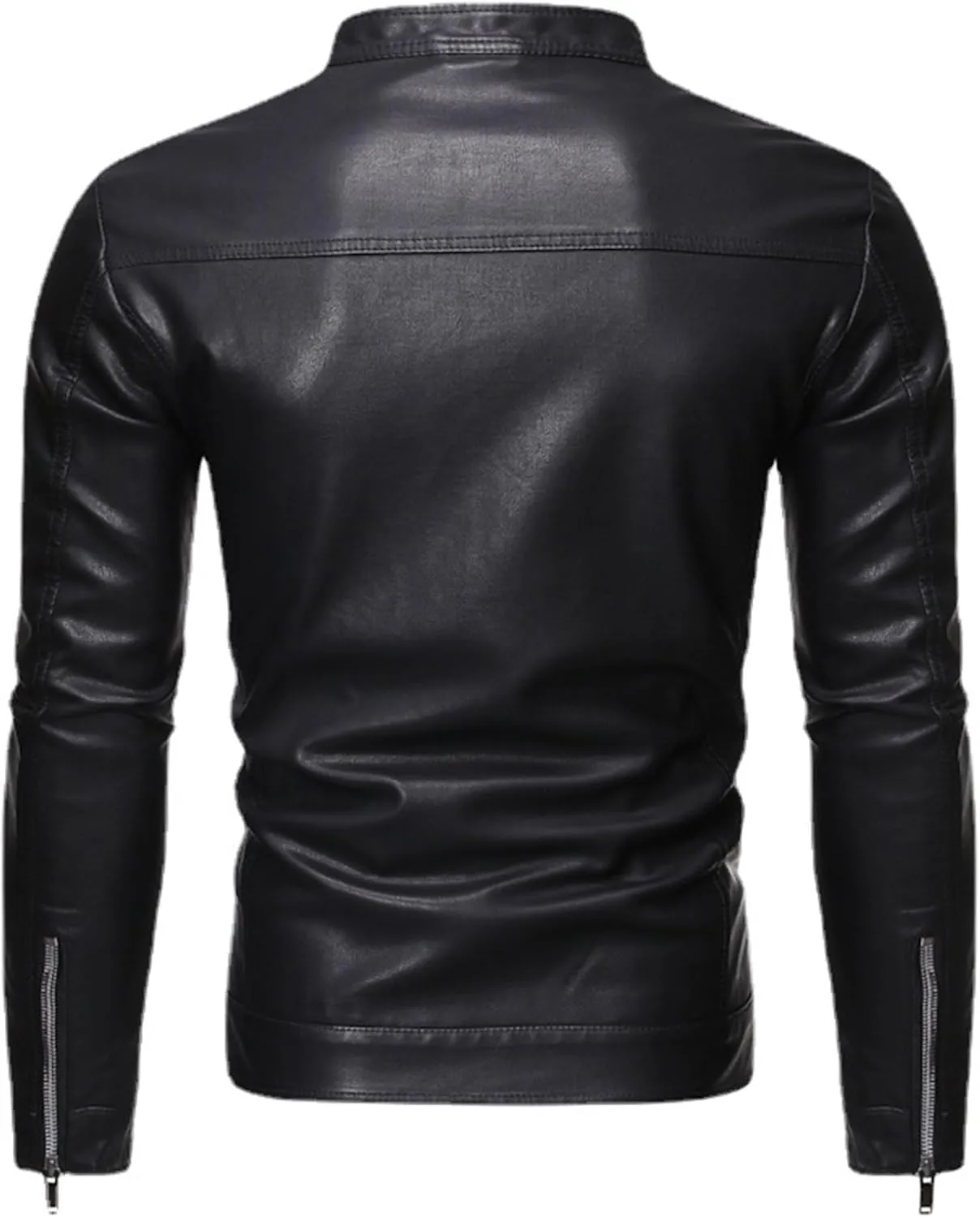 Men's Vintage Casual Leather Jackets Stand Collar Faux Leather Jacket Coat Lightweight Slim Fit Bomber Jacket