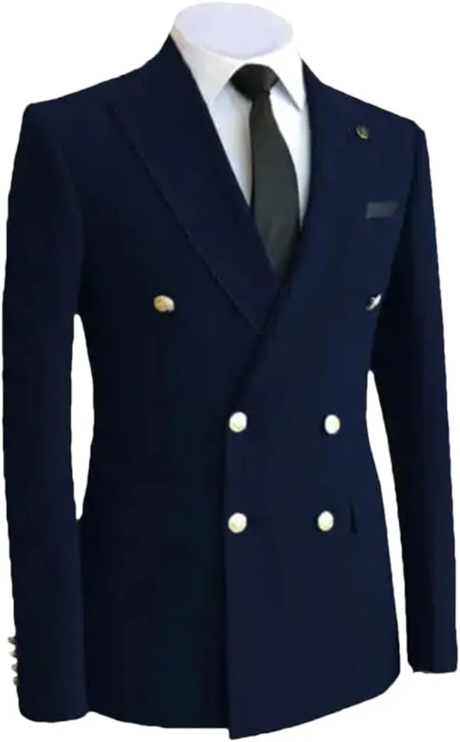 Mens Wedding Suits Jacket Formal Double Breasted Slim Fit Wool Blend Blazers Tuxedos Prom Dress Coat