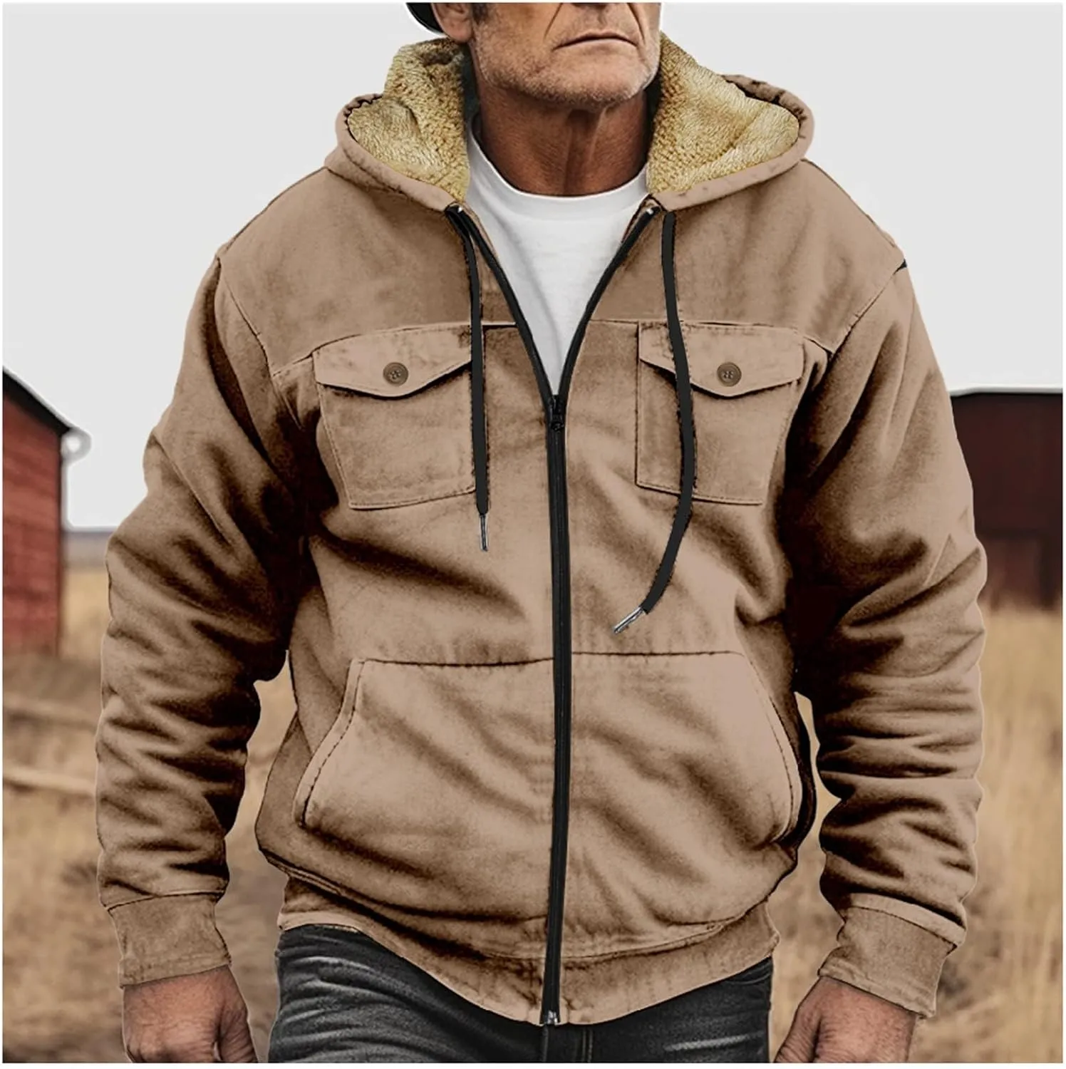 Men's Winter Coat Sherpa Fleece Lined Jacket Full Zip Up Thick Heavyweight Hoodie Winter Sweatshirts Coat
