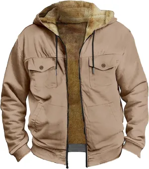 Men's Winter Coat Sherpa Fleece Lined Jacket Full Zip Up Thick Heavyweight Hoodie Winter Sweatshirts Coat