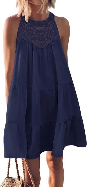 MEROKEETY Women's Summer Spring Casual Halter Sundress 2025 Beach Vacation Flowy A Line Tiered Swing Mini Dresses