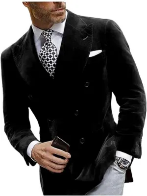 Mi Bo Tong Mens Double Breasted Velvet Blazer Peak Lapel Dinner Jacket for Men Prom Party Coat