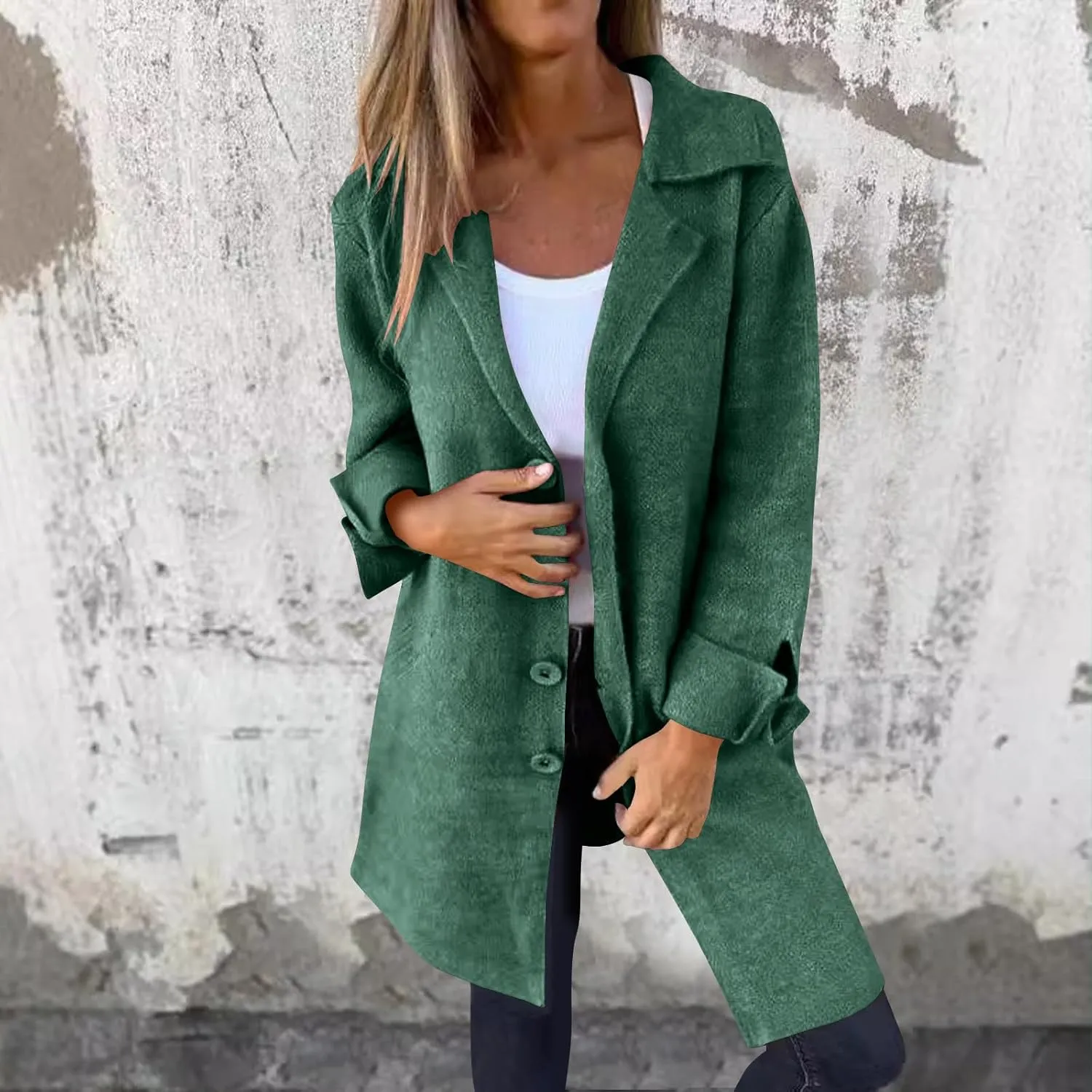 Mid-Length Trench Coats for Women Casual Notched Lapel Wool Single-Breasted Jackets Windbreaker Outerwear Overcoats