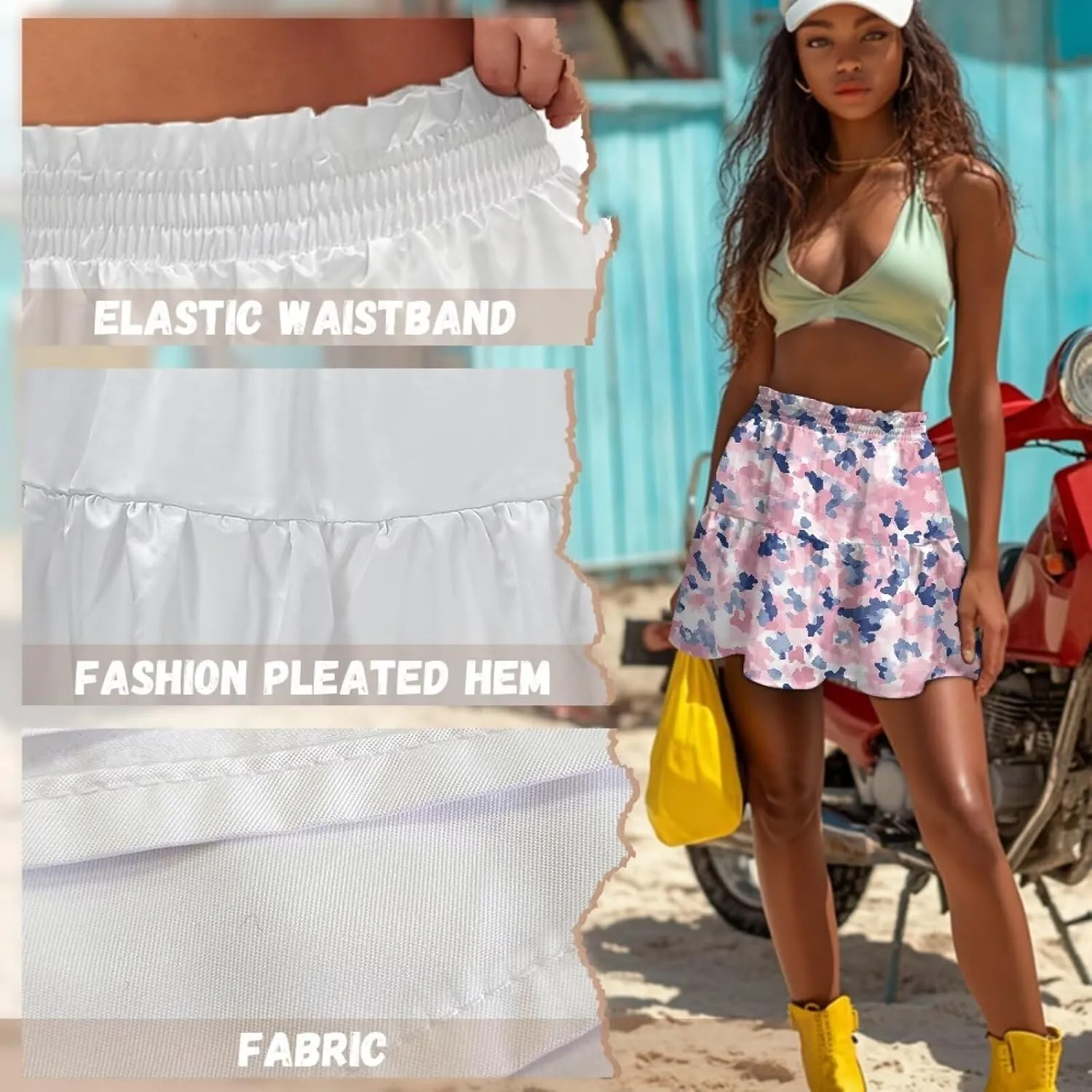 Mini Skirt for Women High Waist Skater Skirt Ruffle Slim Skirt Airy Soft Summer Short Skirt Dating Club Party Dress