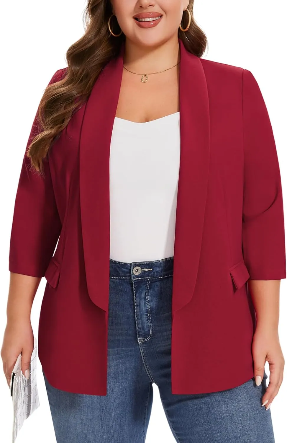 MINTLIMIT Plus Size Blazers for Women Casual Work Office 3/4 Sleeve Open Front Cardigan Suit Jacket Blazer with Pockets
