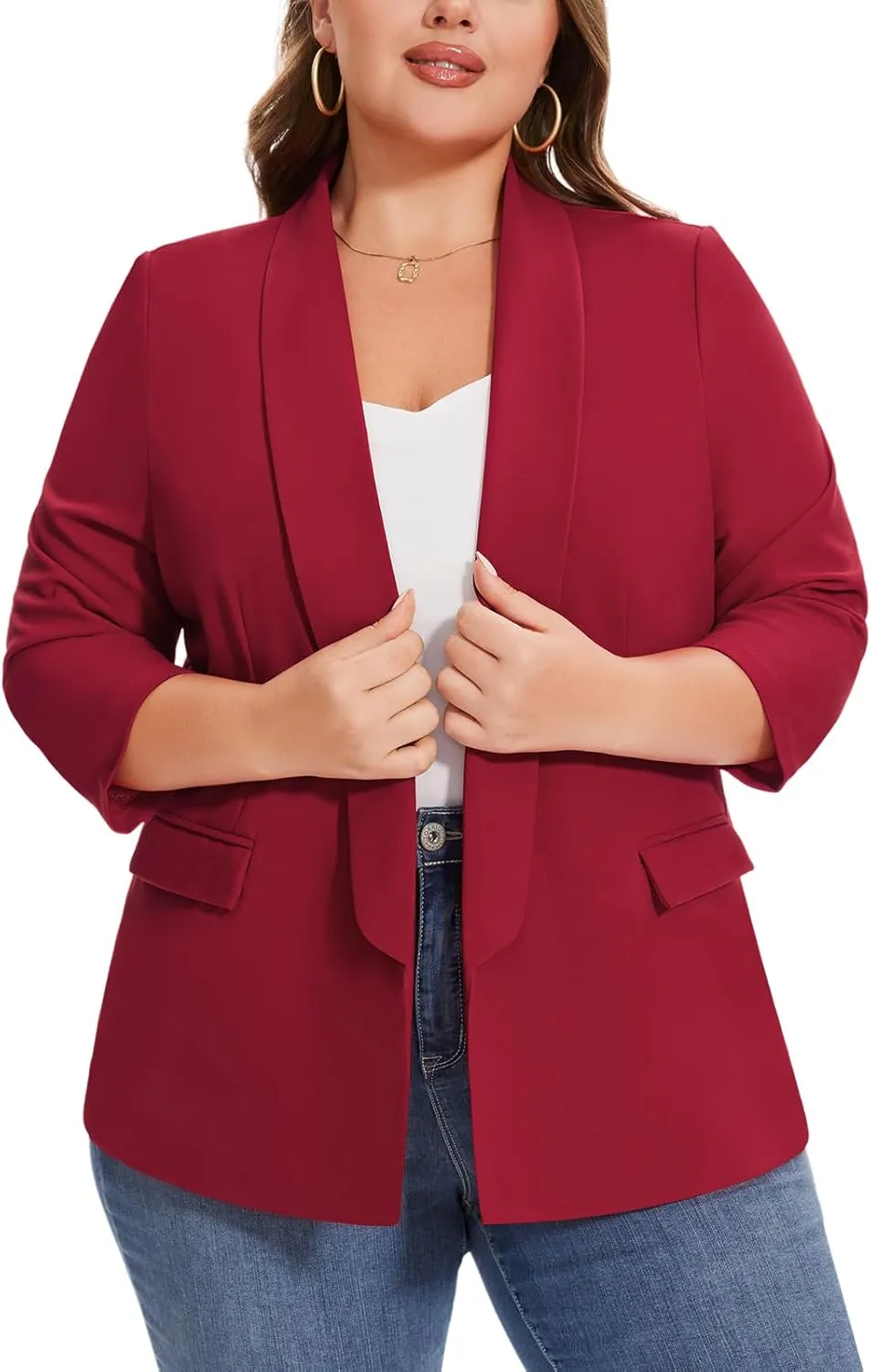 MINTLIMIT Plus Size Blazers for Women Casual Work Office 3/4 Sleeve Open Front Cardigan Suit Jacket Blazer with Pockets