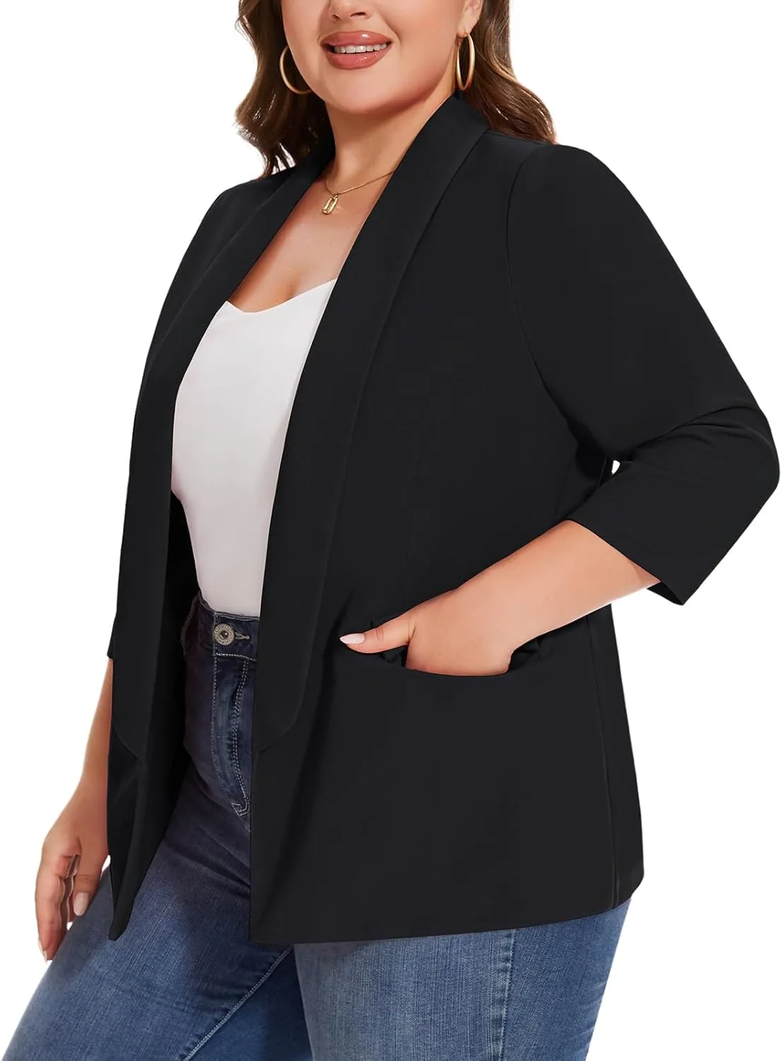 MINTLIMIT Plus Size Blazers for Women Casual Work Office 3/4 Sleeve Open Front Cardigan Suit Jacket Blazer with Pockets