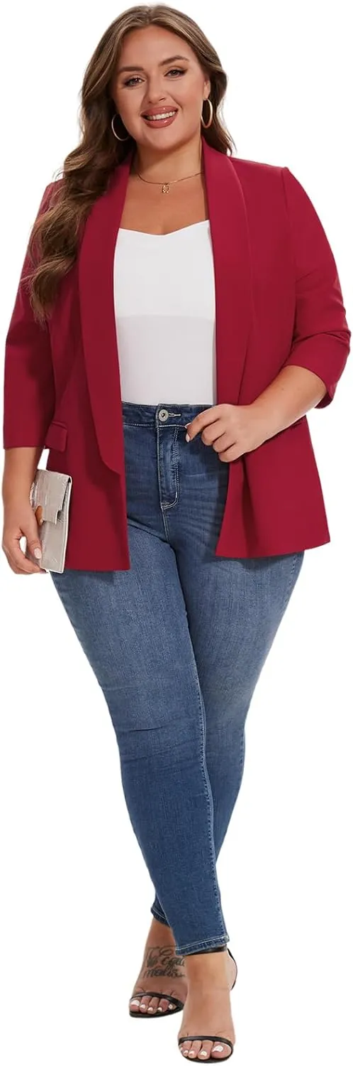 MINTLIMIT Plus Size Blazers for Women Casual Work Office 3/4 Sleeve Open Front Cardigan Suit Jacket Blazer with Pockets